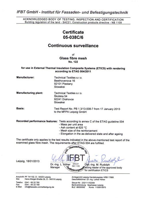Technical Textiles - Certificatele