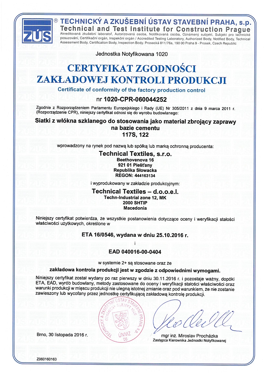 Technical Textiles - Certifikáty